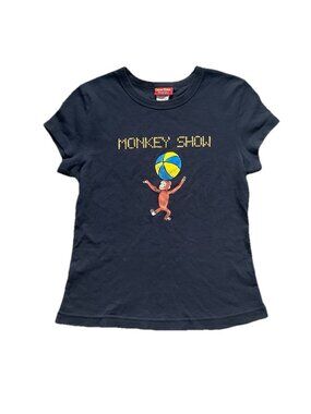Y2K RARE Curious George “Monkey Show” Tee Women’s Navy SZ LG - See Measurements